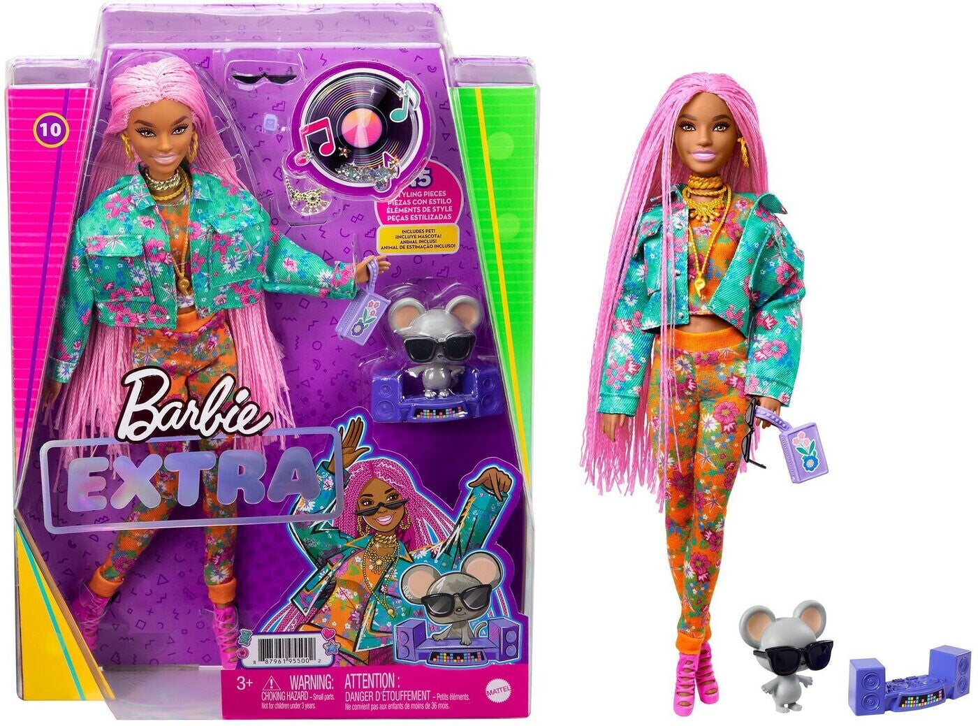 Mattel Barbie Extra Doll pinke Flechtzöpfe mit DJ haustier-Maus GXF09  Mattel   