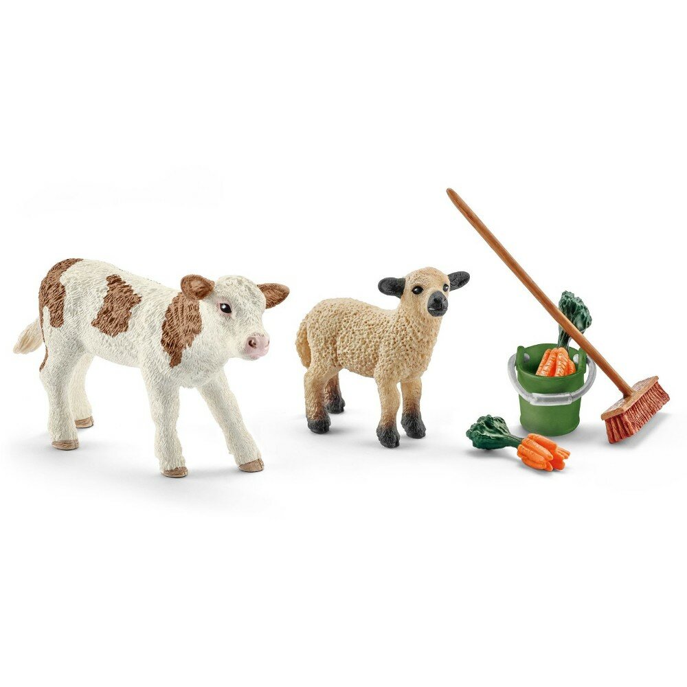 Schleich 41422 Stallpflege mit Kalb und Schäfchen