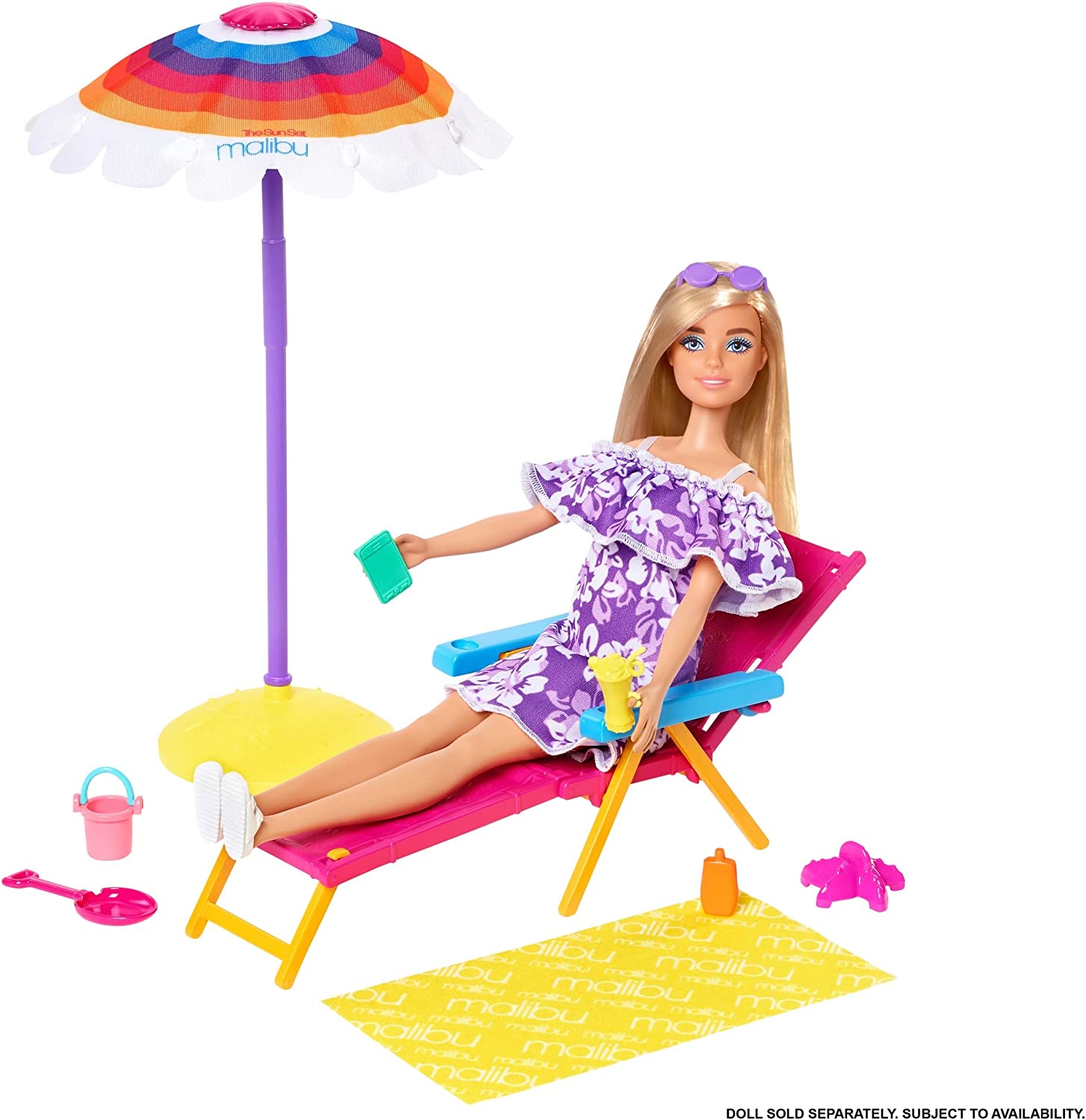 Barbie Loves the Ocean Strandspaß Spielset mit Liegestuhl, Sonnenschirm GYG17  Mattel   